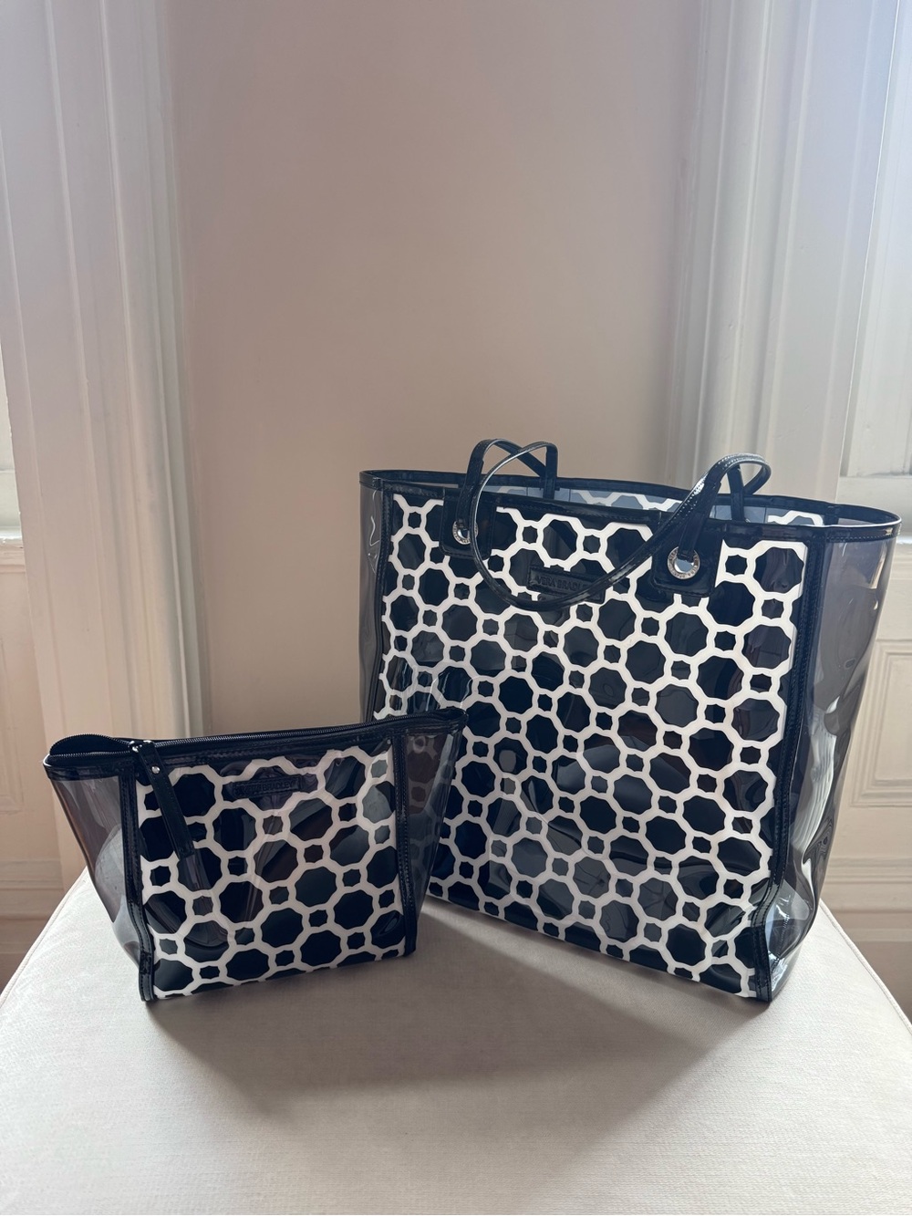 Vera Bradley Beach Tote & Pouch Set in Black & White Geometric Print